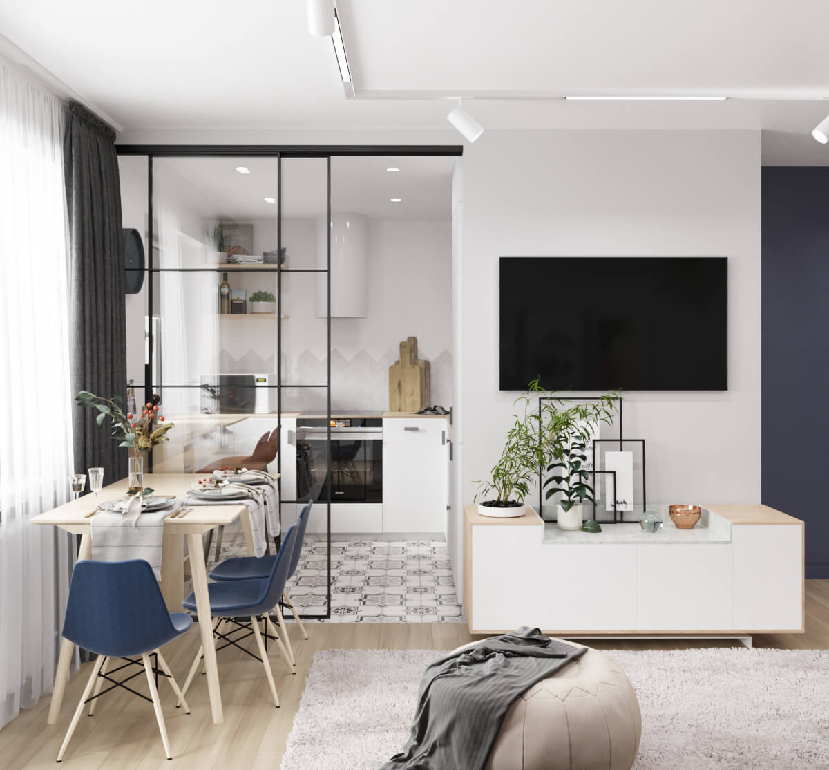 Кухня со столовой в скандинавском стиле